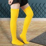 Cozy Yellow Thigh High Cotton Socks for Women