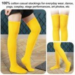 Cozy Yellow Thigh High Cotton Socks for Women