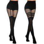 MANZI Women's Fishnet Thigh High Striped Tights