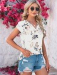 MOLERANI Womens T Shirts Petal Sleeve V Neck Casual Tees Summer Basic Tops,Floral White,L