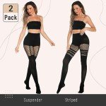 MANZI Women's Fishnet Thigh High Striped Tights