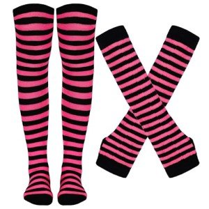 Striped Knee High Socks & Fingerless Gloves Set