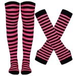 Striped Knee High Socks & Fingerless Gloves Set