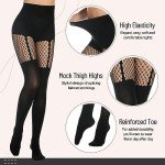 MANZI Women's Fishnet Thigh High Striped Tights