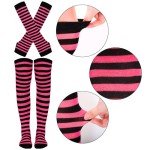 Striped Knee High Socks & Fingerless Gloves Set