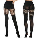 MANZI Women's Fishnet Thigh High Striped Tights