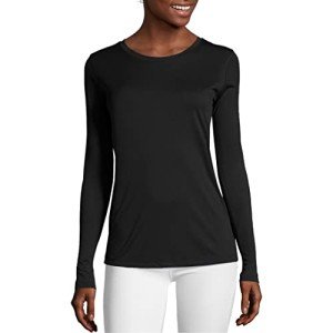 Hanes Women's Sport Cool Dri Long Sleeve Crewneck T-Shirt, Moisture-Wicking Performance Tee, Black - 1 Pack, XX-Large