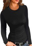 ZAWAPEMIA Womens Crew Neck Long Sleeve Stretchy Slim Fitted T Shirt Casual Trendy Clothing Basic Ribbed Tops L Black