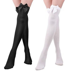 Bow Detail Thigh High Opaque Socks for Women