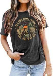 Adventure Shirts Women Retro Desert Highway T-Shirt Funny Nature Graphic Tee Casual Cotton Short Sleeve O-Neck Tee Tops Grey