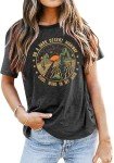 Adventure Shirts Women Retro Desert Highway T-Shirt Funny Nature Graphic Tee Casual Cotton Short Sleeve O-Neck Tee Tops Grey