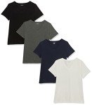 Amazon Essentials Women's Classic-Fit Short-Sleeve V-Neck T-Shirt, Pack of 4, White/Charcoal Heather/Navy, Large