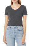 Amazon Essentials Women's Classic-Fit Short-Sleeve V-Neck T-Shirt, Pack of 4, White/Charcoal Heather/Navy, Large
