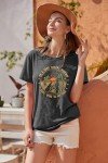 Adventure Shirts Women Retro Desert Highway T-Shirt Funny Nature Graphic Tee Casual Cotton Short Sleeve O-Neck Tee Tops Grey