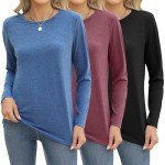 Zeagoo 3 Pack Long Sleeve Casual Shirts for Women Crewneck Basic Tee Tops Loose Fit Fall Fashion 2024