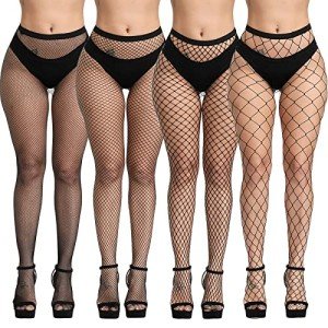 FEPITO Black Fishnet Stockings - 4 Pairs