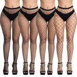 FEPITO Black Fishnet Stockings - 4 Pairs