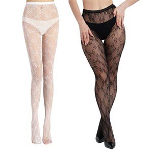 Butterfly Pattern Lace Fishnet Tights - 2PCS