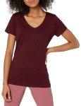 Amazon Essentials Women's 2-Pack Tech Stretch Short-Sleeve V-Neck T-Shirt, Burgundy Space Dye/Black, Medium