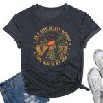 Adventure Shirts Women Retro Desert Highway T-Shirt Funny Nature Graphic Tee Casual Cotton Short Sleeve O-Neck Tee Tops Grey