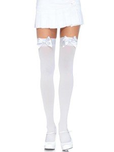 Plus-Size Opaque Thigh Highs with Satin Bow