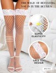 RSLOVE Women's Lace Top Fishnet Thigh High Stockings