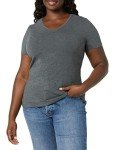 Amazon Essentials Women's Classic-Fit Short-Sleeve V-Neck T-Shirt, Pack of 4, White/Charcoal Heather/Navy, Large