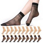 20 Pairs Women's Sheer Ankle Socks - Nude & Black