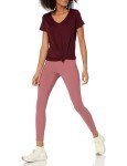 Amazon Essentials Women's 2-Pack Tech Stretch Short-Sleeve V-Neck T-Shirt, Burgundy Space Dye/Black, Medium