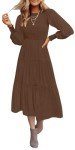 Coloody Women's Flowy Tiered Midi Dress - Coffee
