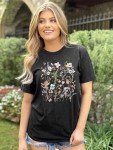 DUTUT Women Boho Flower T Shirt Vintage Floral Graphic Shirt Botanical Tee Wildflowers Shirts Garden Lover Top Grey