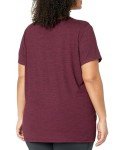 Amazon Essentials Women's 2-Pack Tech Stretch Short-Sleeve V-Neck T-Shirt, Burgundy Space Dye/Black, Medium