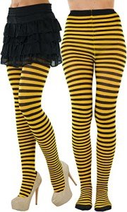 ToBeInStyle Plus Size Black/Yellow Striped Hosiery