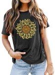 Womens Sunflower Shirts Flower Graphic Tees Shirts Cute Casual Faith Shirt Tops (Grey, Large)