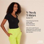 Amazon Essentials Women's 2-Pack Slim-Fit Short-Sleeve V-Neck T-Shirt, Black/White, Medium