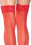 Red Sheer Lace Top Stockings with Back Seam