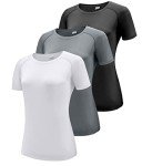 Boyzn 3 Pack Workout Shirts for Women, UPF 50+ Sun Protection Short Sleeve Running T-Shirts, Moisture Wicking Athletic Gym Yoga Shirts Tops Black/White/Grey-3P11-S