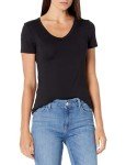 Amazon Essentials Women's 2-Pack Slim-Fit Short-Sleeve V-Neck T-Shirt, Black/White, Medium