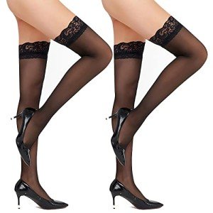 Lace Top Thigh High Socks - 2 Pairs