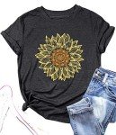 Womens Sunflower Shirts Flower Graphic Tees Shirts Cute Casual Faith Shirt Tops (Grey, Large)