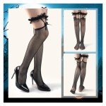 White Lace Bowknot Fishnet Thigh High Stockings
