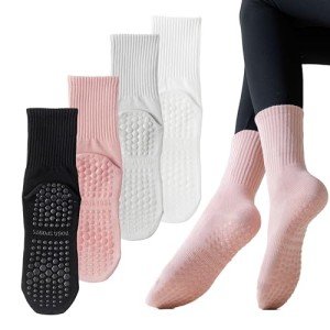Non-Slip Grip Socks for Women (4 Pairs)
