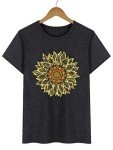Womens Sunflower Shirts Flower Graphic Tees Shirts Cute Casual Faith Shirt Tops (Grey, Large)