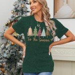 LINZEOO Merry Christmas Shirt for Women Xmas Holiday Tshirt Tis The Season Christmas Trees Tee Tops Green