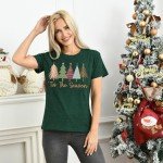 LINZEOO Merry Christmas Shirt for Women Xmas Holiday Tshirt Tis The Season Christmas Trees Tee Tops Green