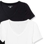 Amazon Essentials Women's 2-Pack Slim-Fit Short-Sleeve V-Neck T-Shirt, Black/White, Medium