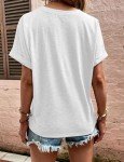 Naivikid Womens V Neck T Shirt Buttons Tops Short Sleeve Tee Solid Color Blouse Loose Fit Tshirts SummerTunic White M