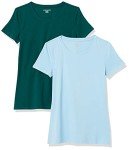 Amazon Essentials Women's Classic-fit Short-Sleeve Crewneck T-Shirt, 2-Pack Dark Green/Powder Blue, Large