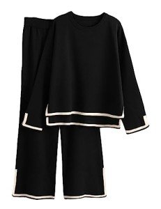 Tanming Women's Black Knit Sweater and Pants Set