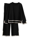 Tanming Women's Black Knit Sweater and Pants Set